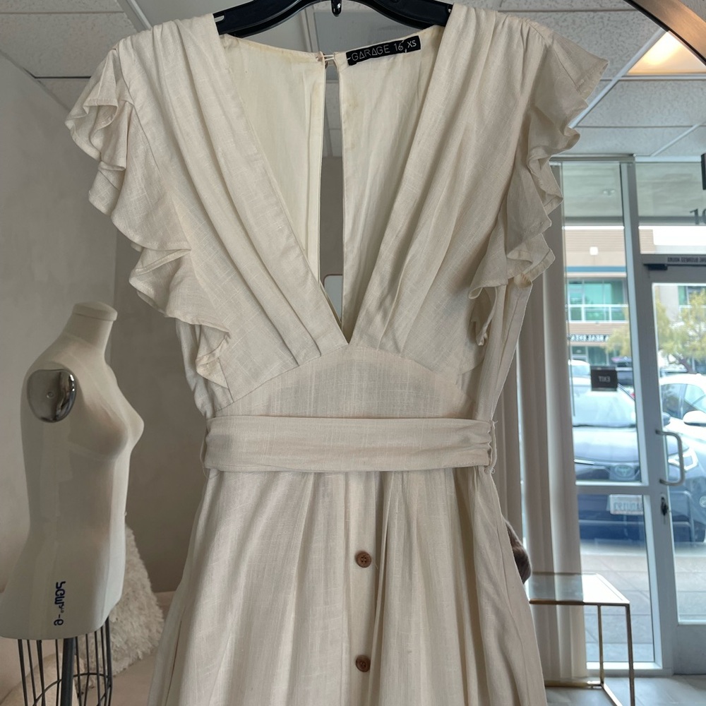 CREAM OFF WHITE LINEN SUMMER DRESS | Sz XS - Picture 2 of 5